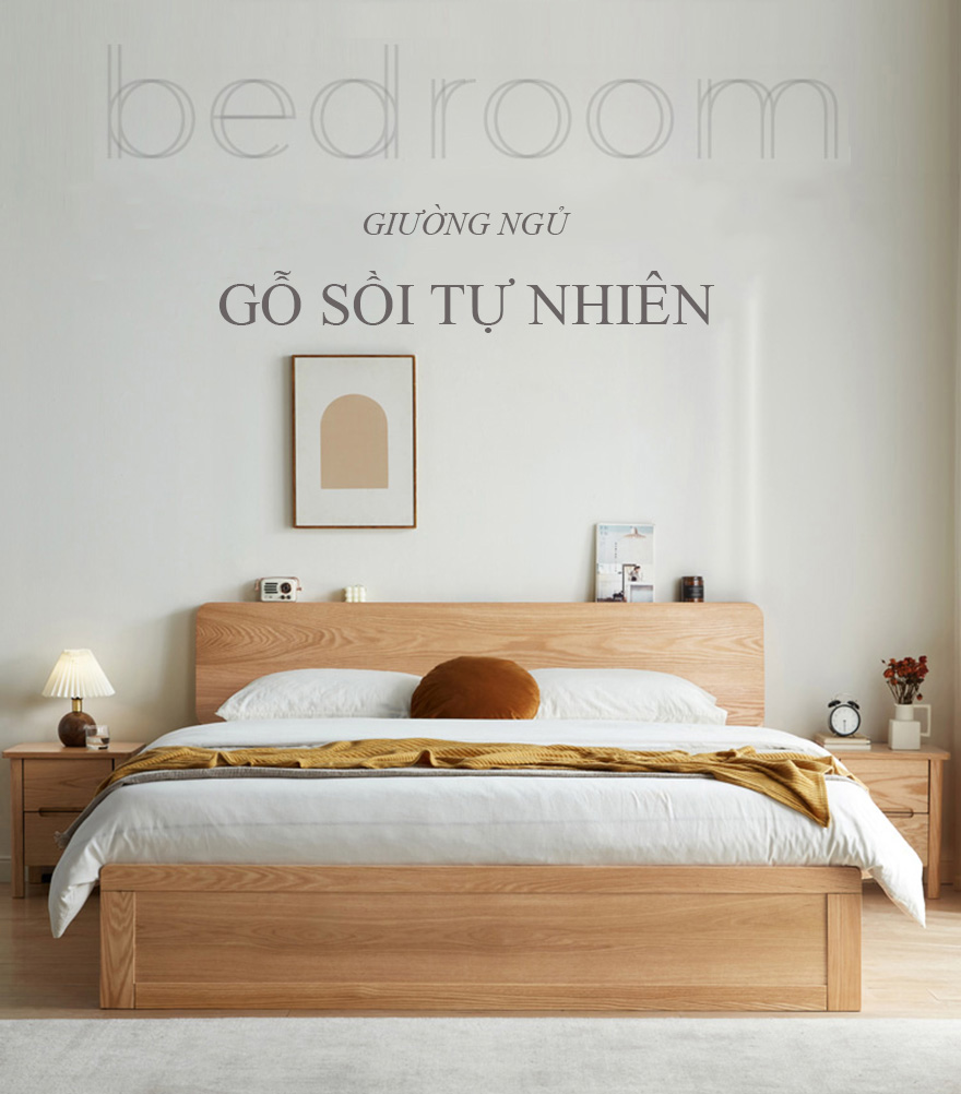 Giường gỗ sồi tự nhiên phong cách Bắc Âu G-012 Giường gỗ sồi tự nhiên phong cách Bắc Âu G-012