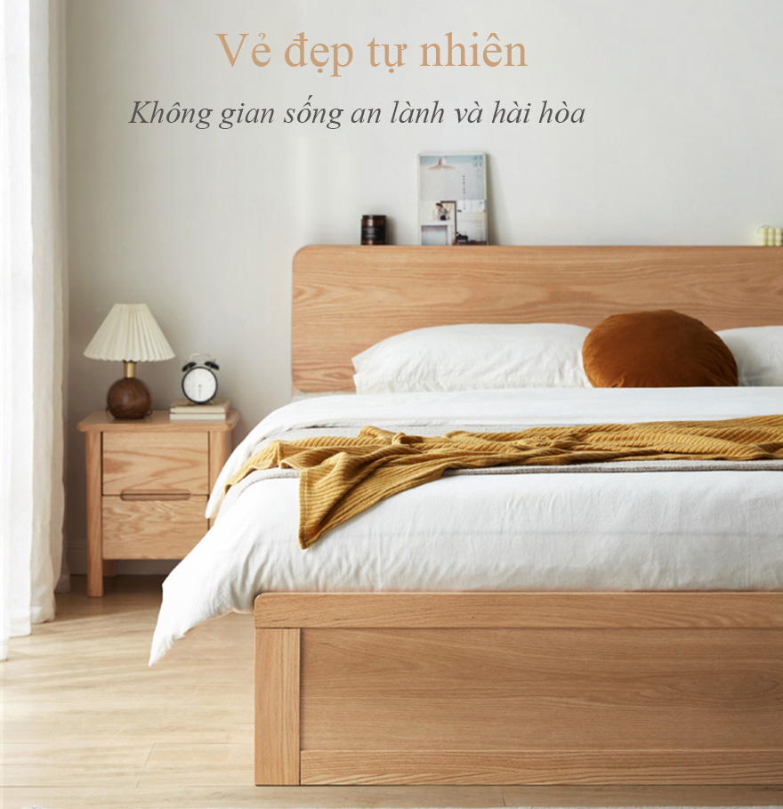 Giường gỗ sồi tự nhiên phong cách Bắc Âu G-012 Giường gỗ sồi tự nhiên phong cách Bắc Âu G-012